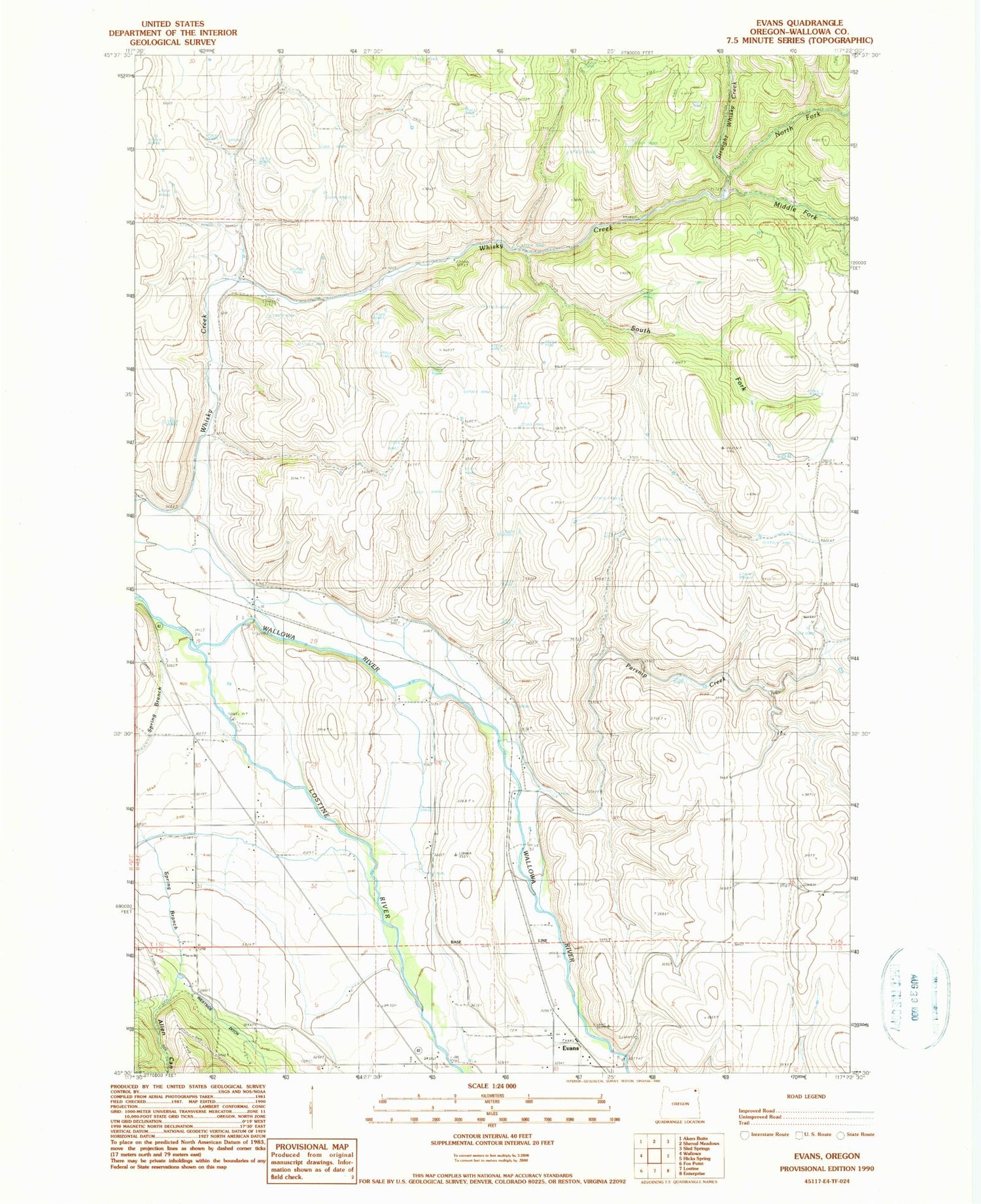 Classic USGS Evans Oregon 7.5'x7.5' Topo Map Image