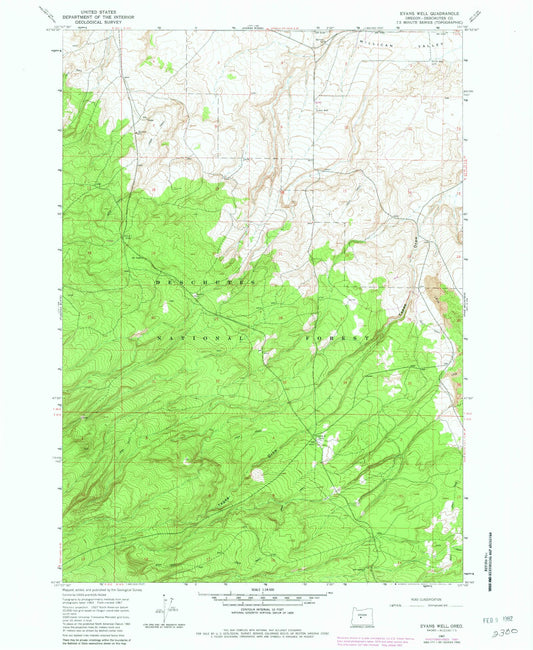 Classic USGS Evans Well Oregon 7.5'x7.5' Topo Map Image