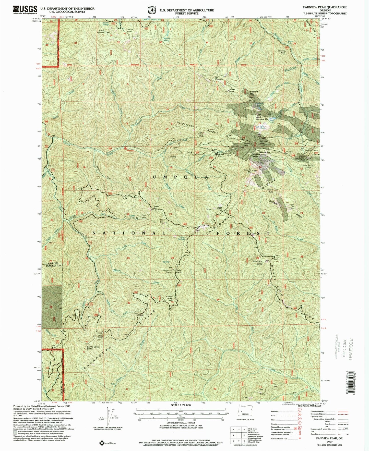 Classic USGS Fairview Peak Oregon 7.5'x7.5' Topo Map Image