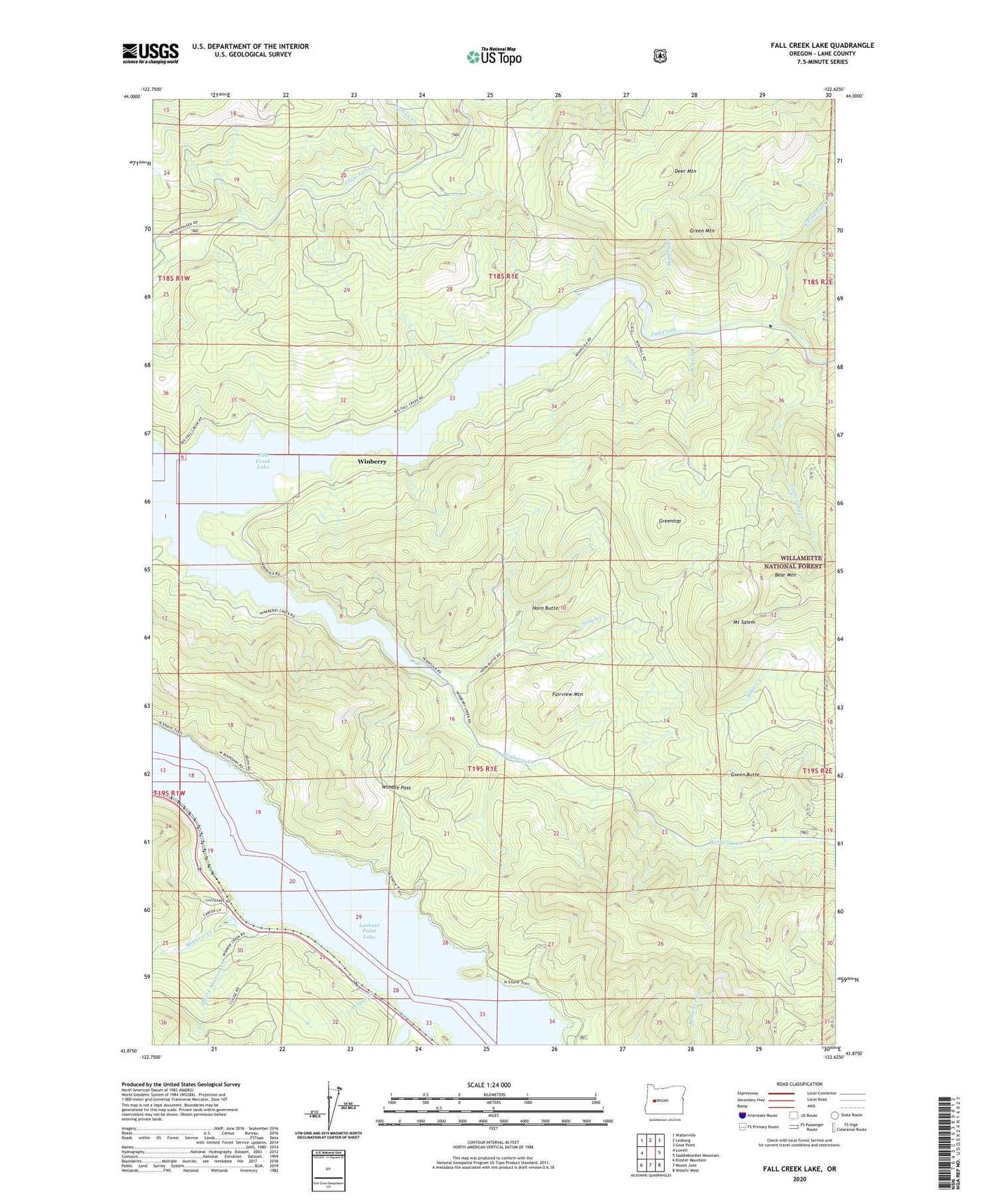 Fall Creek Lake Oregon US Topo Map Image