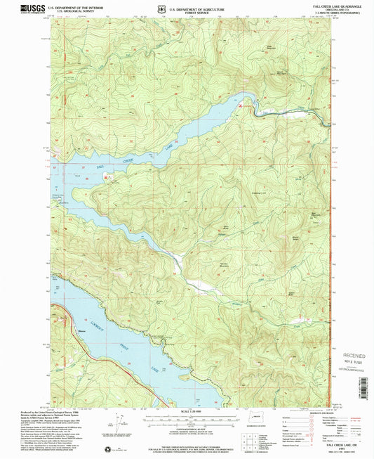 Classic USGS Fall Creek Lake Oregon 7.5'x7.5' Topo Map Image