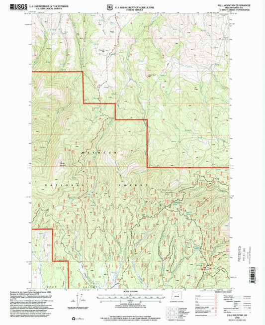 Classic USGS Fall Mountain Oregon 7.5'x7.5' Topo Map Image
