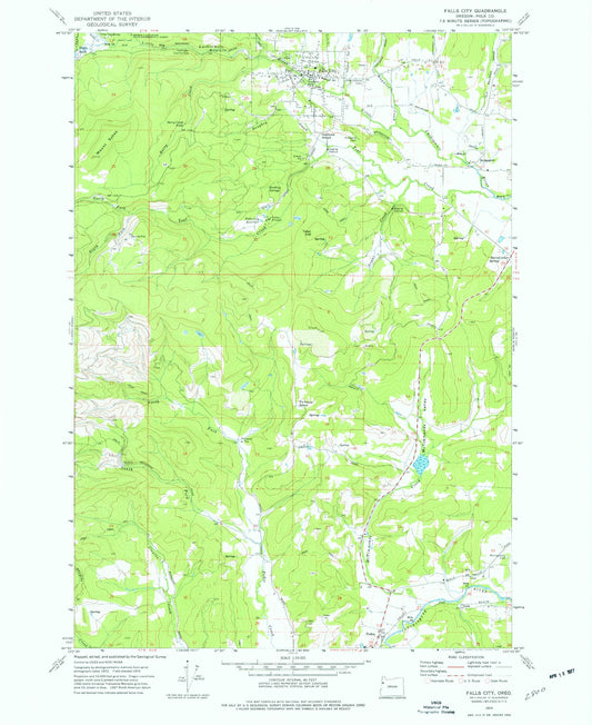 Classic USGS Falls City Oregon 7.5'x7.5' Topo Map Image