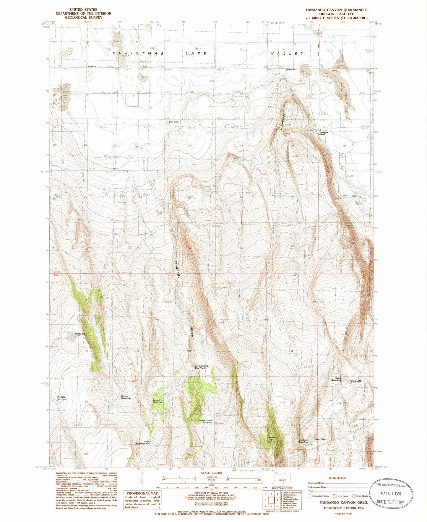 Classic USGS Fandango Canyon Oregon 7.5'x7.5' Topo Map Image