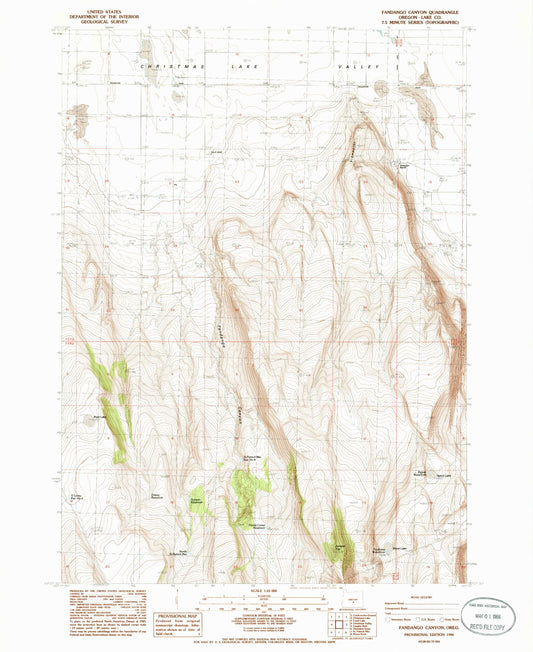 Classic USGS Fandango Canyon Oregon 7.5'x7.5' Topo Map Image