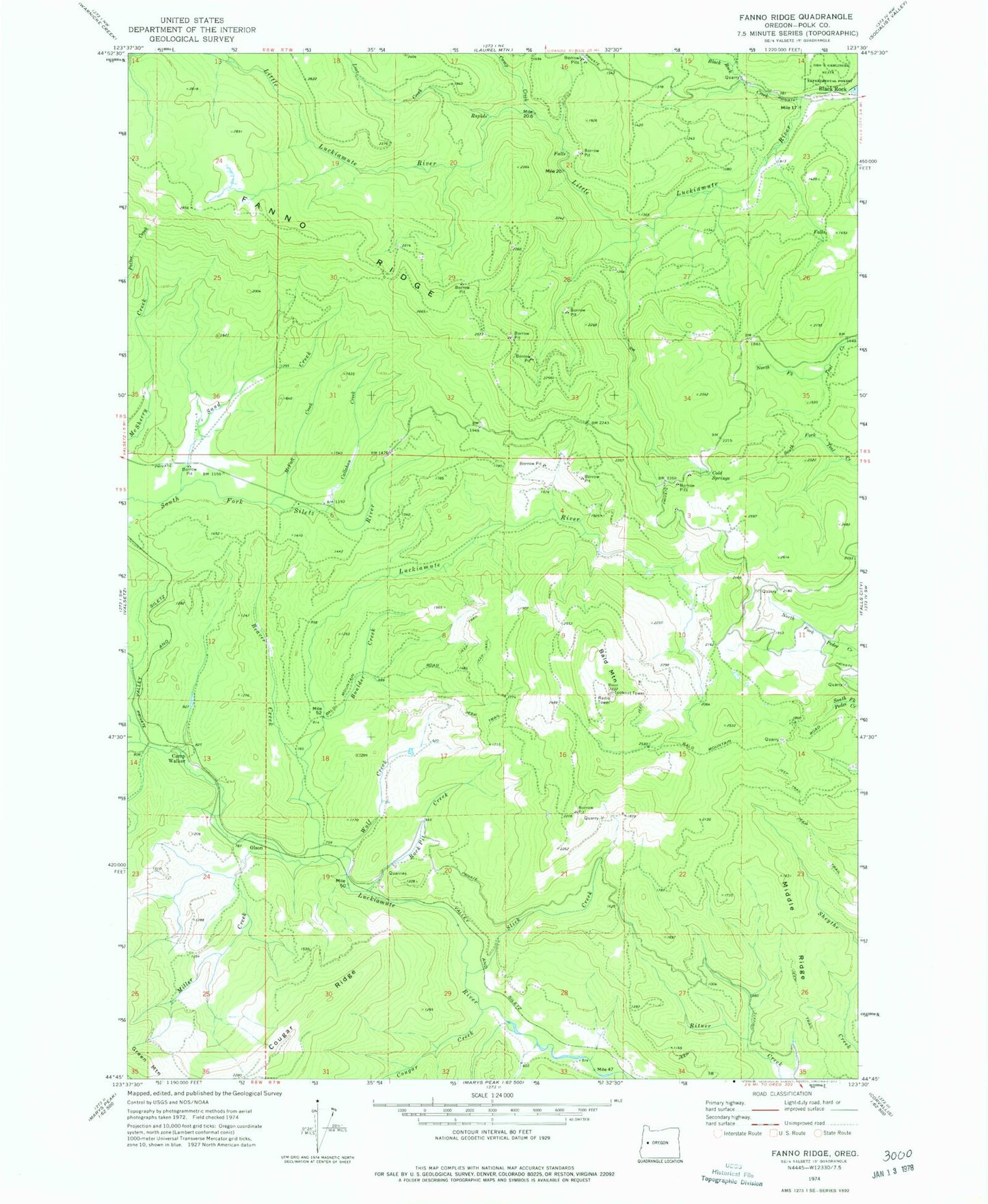 Classic USGS Fanno Ridge Oregon 7.5'x7.5' Topo Map Image