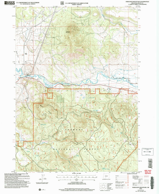 Classic USGS Ferguson Mountain Oregon 7.5'x7.5' Topo Map Image