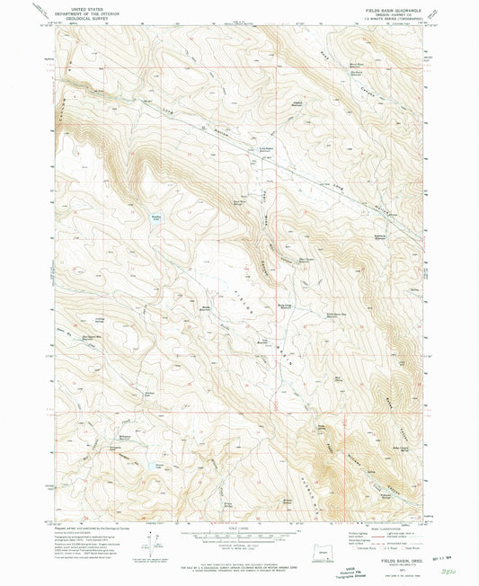 Classic USGS Fields Basin Oregon 7.5'x7.5' Topo Map Image