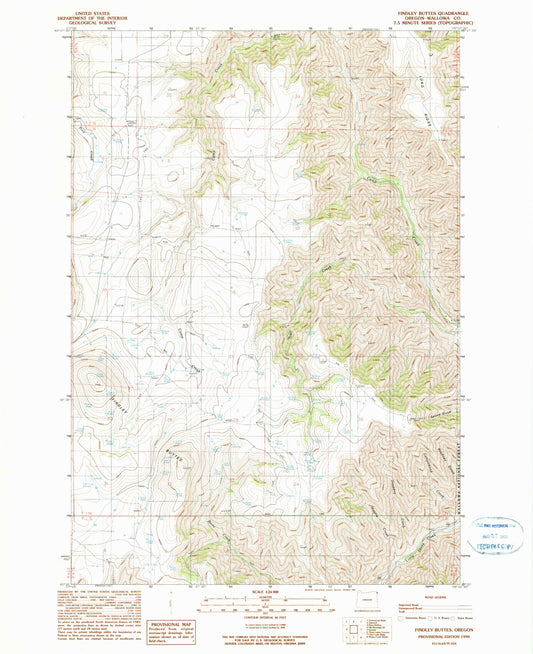 Classic USGS Findley Buttes Oregon 7.5'x7.5' Topo Map Image