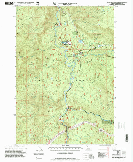 Classic USGS Fish Creek Mountain Oregon 7.5'x7.5' Topo Map Image