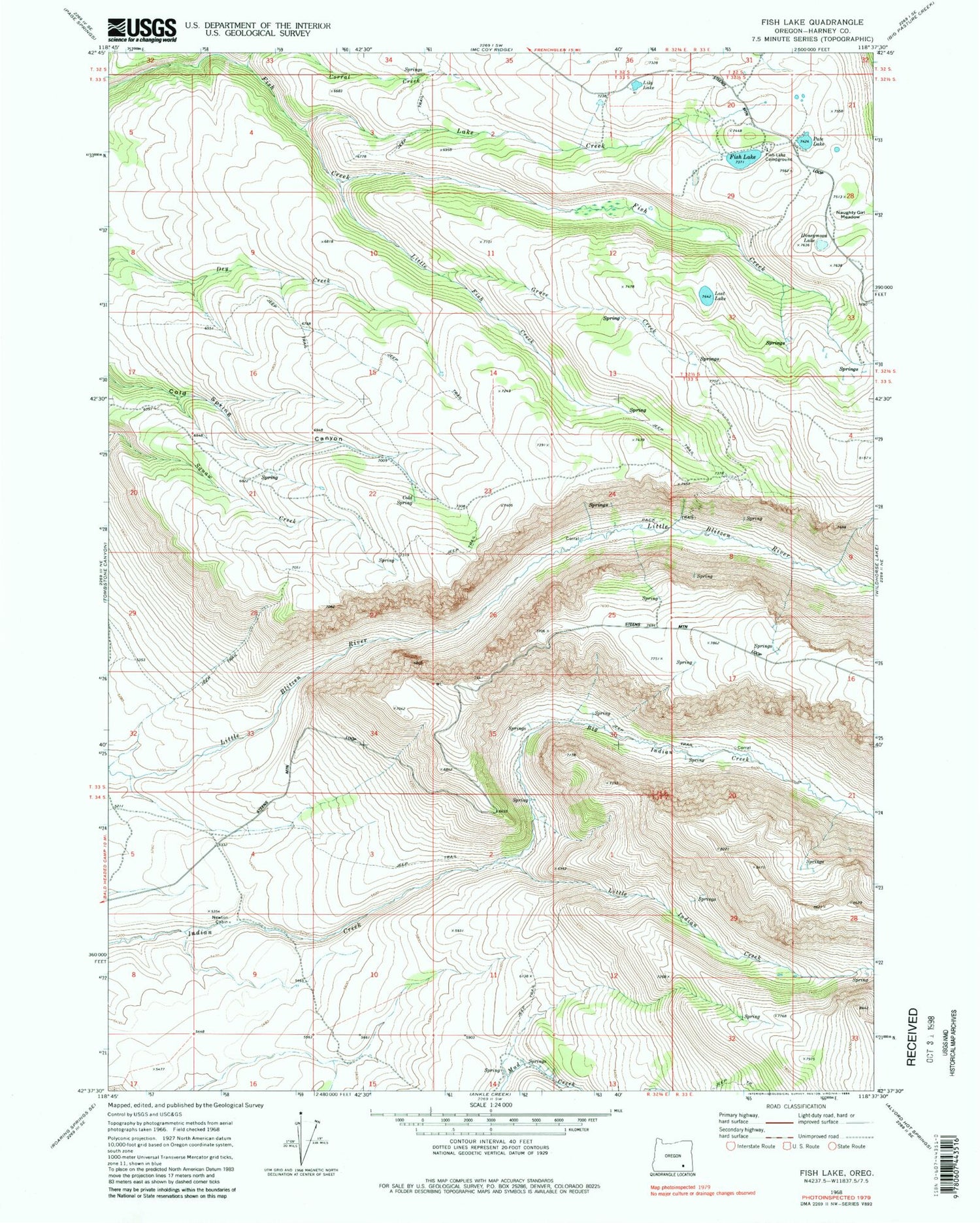 Classic USGS Fish Lake Oregon 7.5'x7.5' Topo Map Image