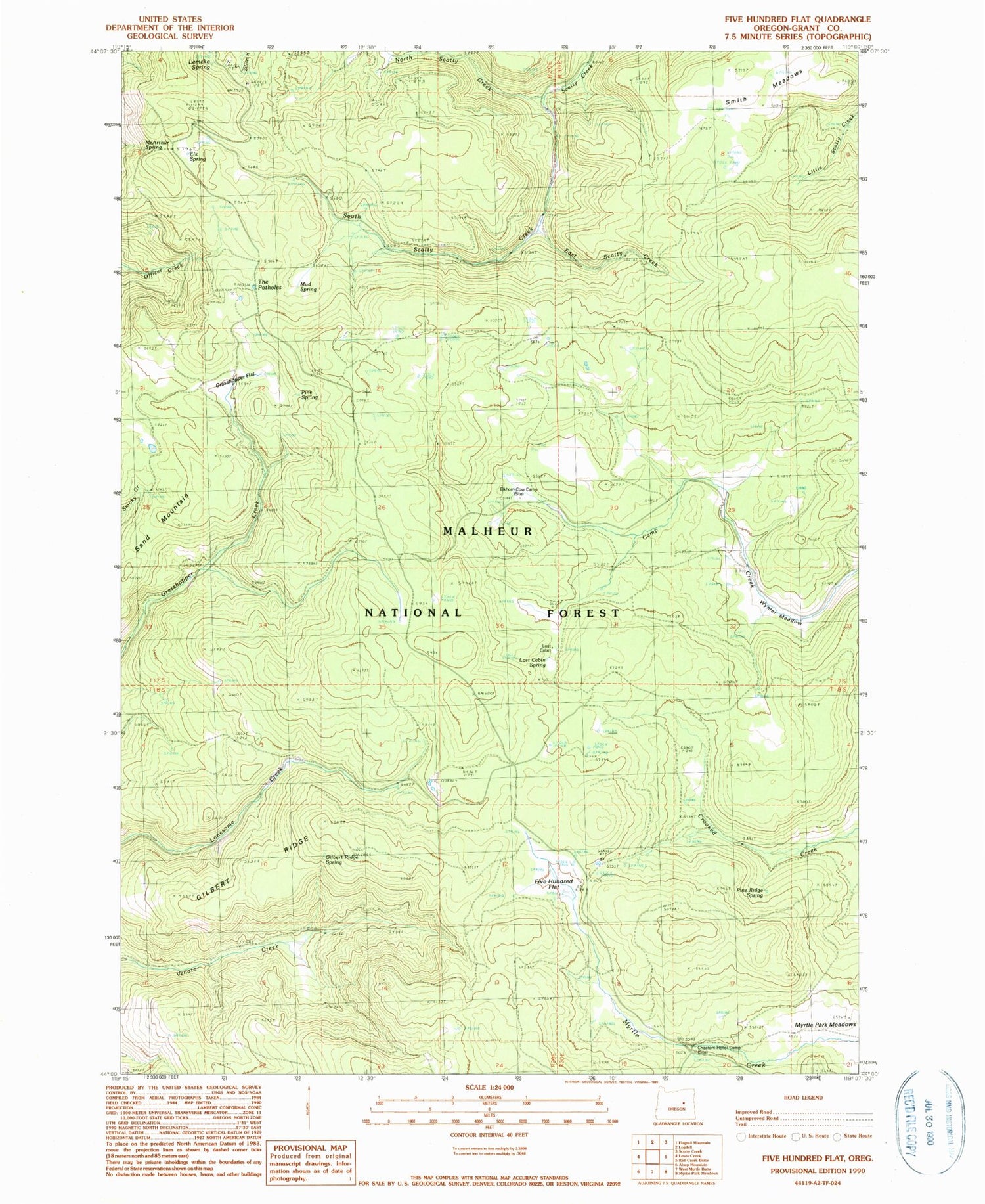 Classic USGS Five Hundred Flat Oregon 7.5'x7.5' Topo Map Image