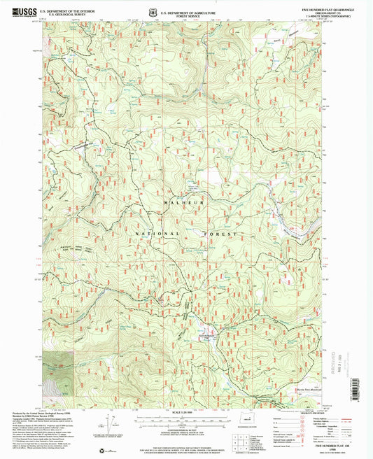 Classic USGS Five Hundred Flat Oregon 7.5'x7.5' Topo Map Image