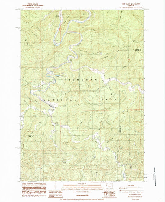 Classic USGS Five Rivers Oregon 7.5'x7.5' Topo Map Image
