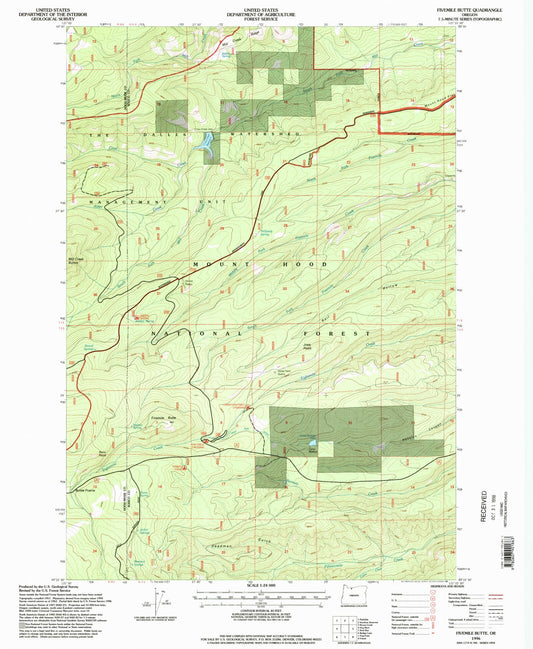 Classic USGS Fivemile Butte Oregon 7.5'x7.5' Topo Map Image