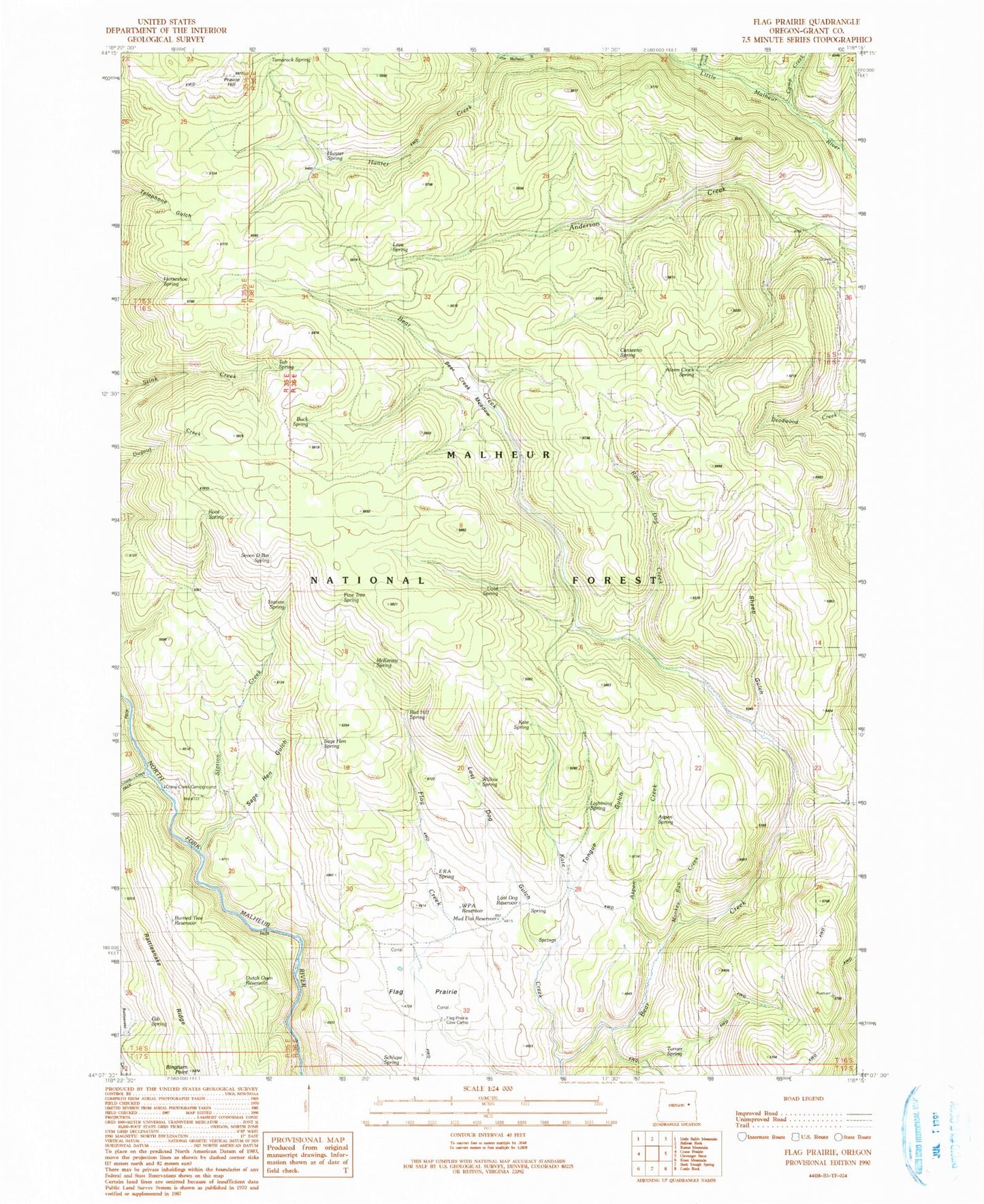 Classic USGS Flag Prairie Oregon 7.5'x7.5' Topo Map Image