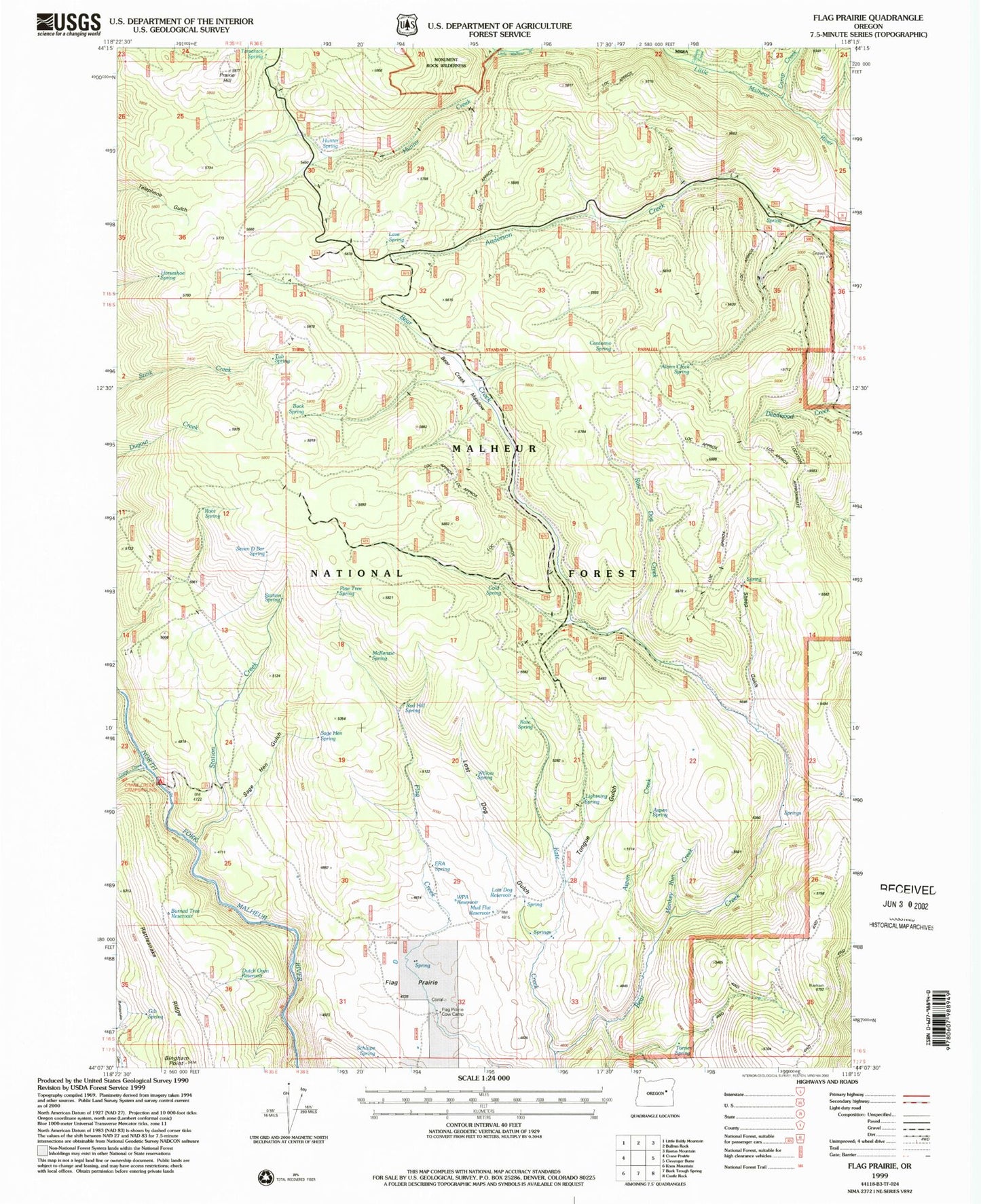 Classic USGS Flag Prairie Oregon 7.5'x7.5' Topo Map Image