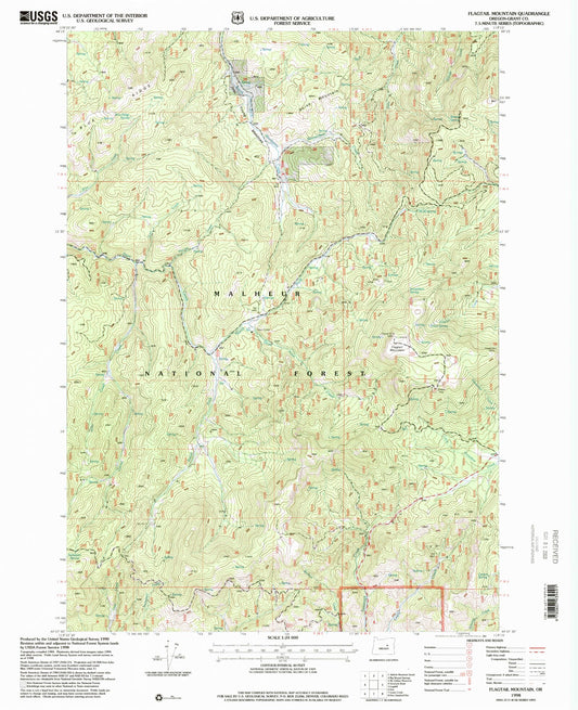 Classic USGS Flagtail Mountain Oregon 7.5'x7.5' Topo Map Image