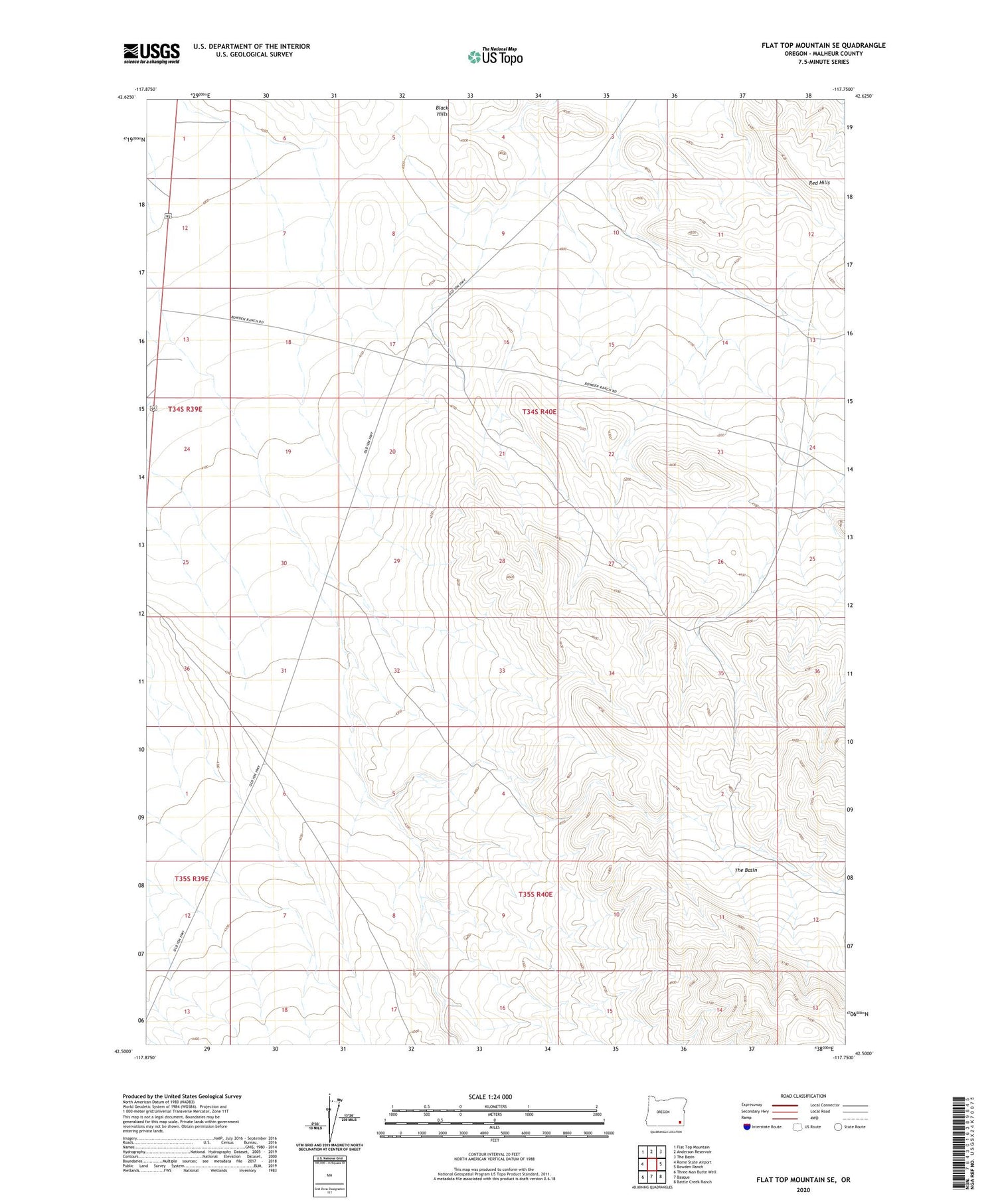 Flat Top Mountain SE Oregon US Topo Map Image