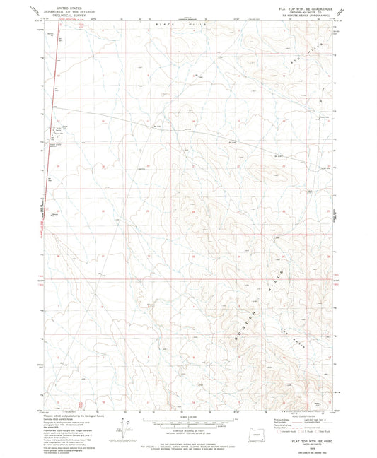 Classic USGS Flat Top Mountain SE Oregon 7.5'x7.5' Topo Map Image