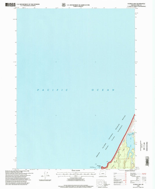 Classic USGS Floras Lake Oregon 7.5'x7.5' Topo Map Image