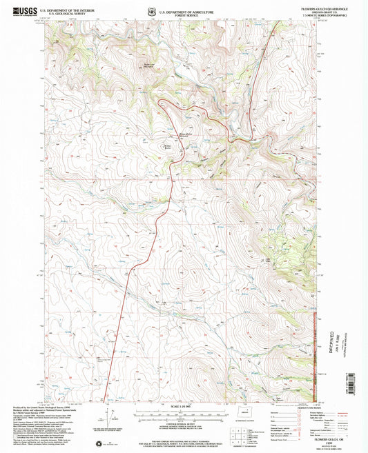 Classic USGS Flowers Gulch Oregon 7.5'x7.5' Topo Map Image