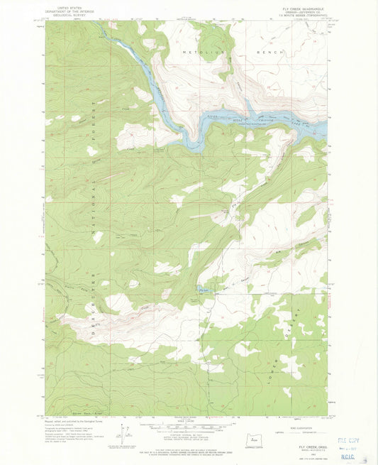 Classic USGS Fly Creek Oregon 7.5'x7.5' Topo Map Image