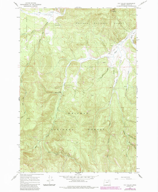 Classic USGS Fly Valley Oregon 7.5'x7.5' Topo Map Image