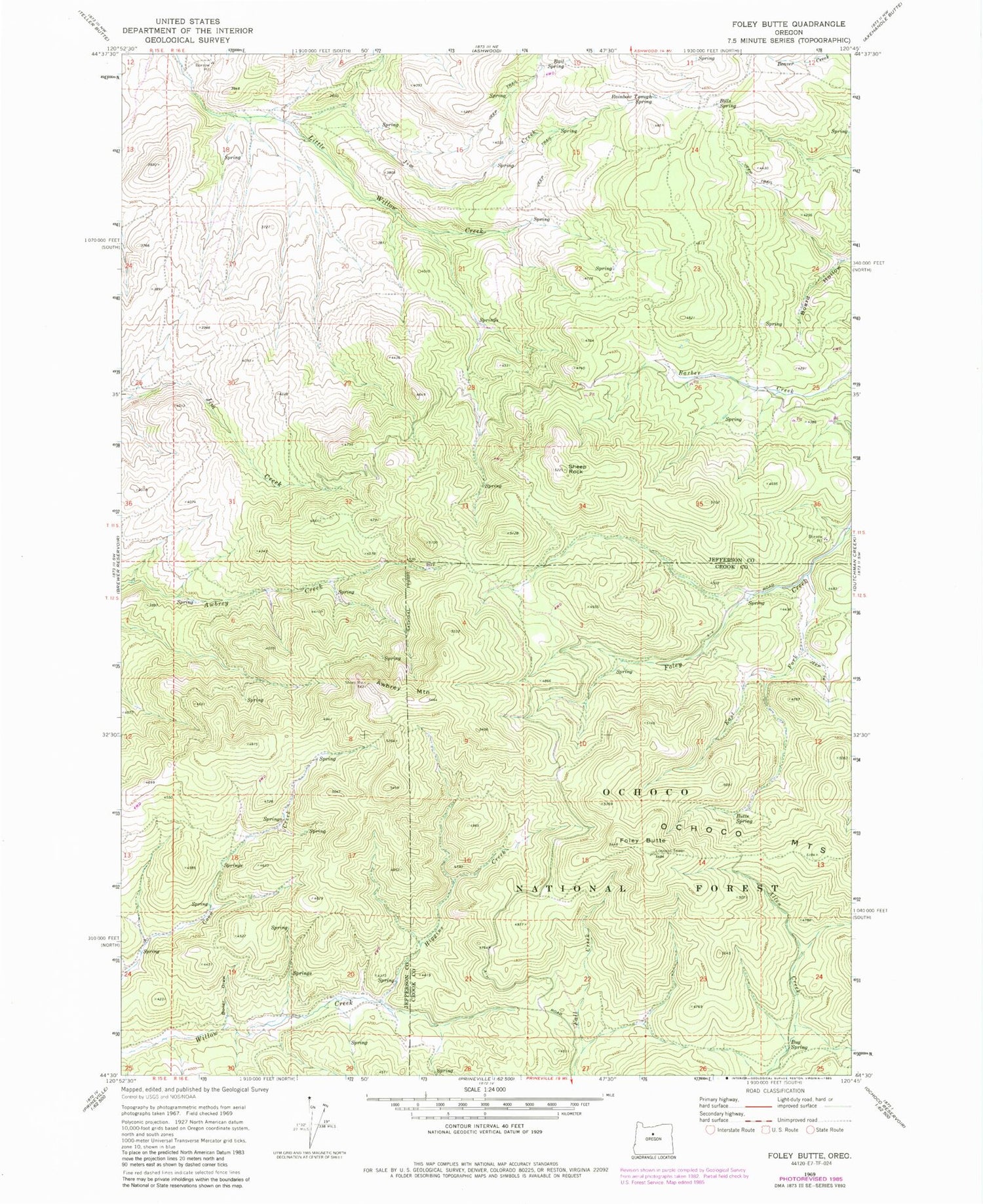 Classic USGS Foley Butte Oregon 7.5'x7.5' Topo Map Image