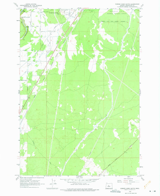 Classic USGS Forked Horn Butte Oregon 7.5'x7.5' Topo Map Image