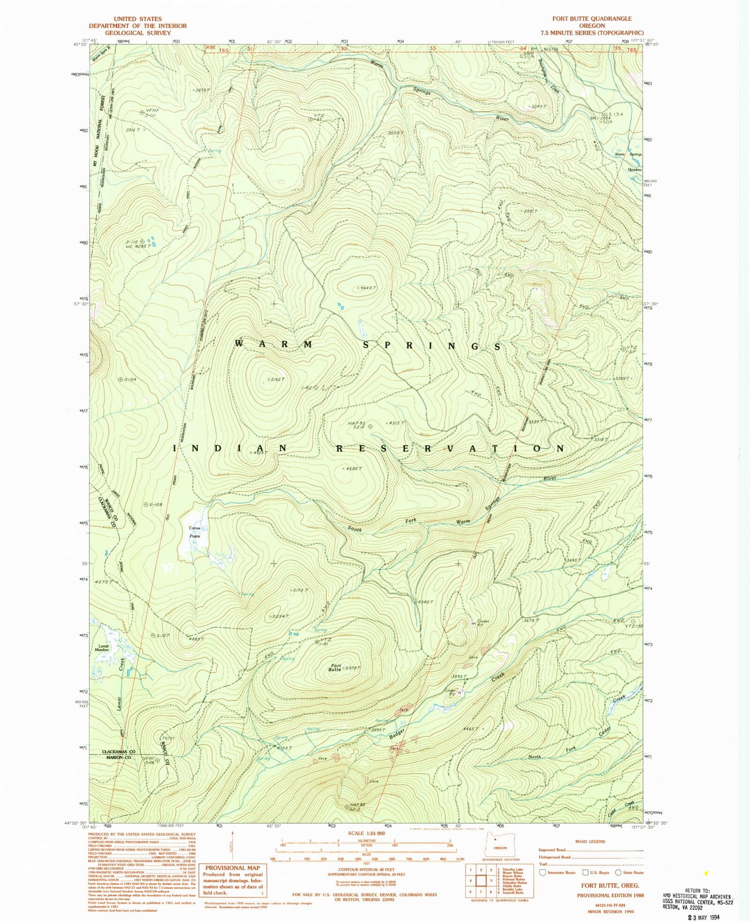 Classic USGS Fort Butte Oregon 7.5'x7.5' Topo Map Image