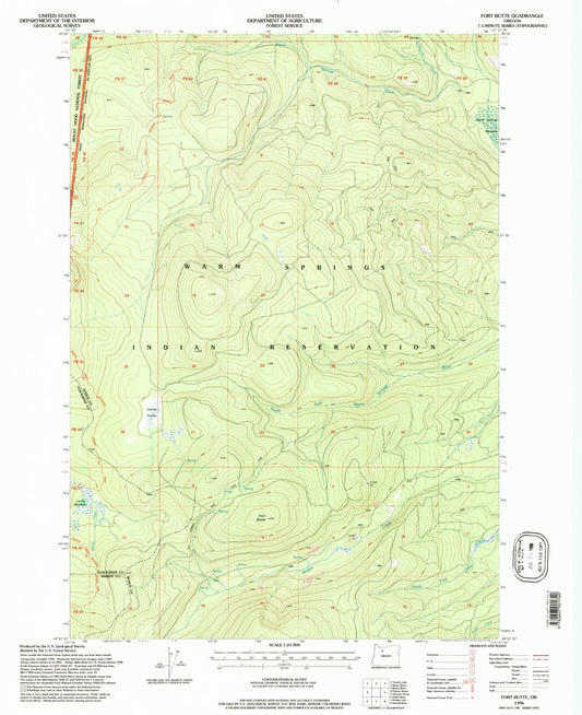 Classic USGS Fort Butte Oregon 7.5'x7.5' Topo Map Image