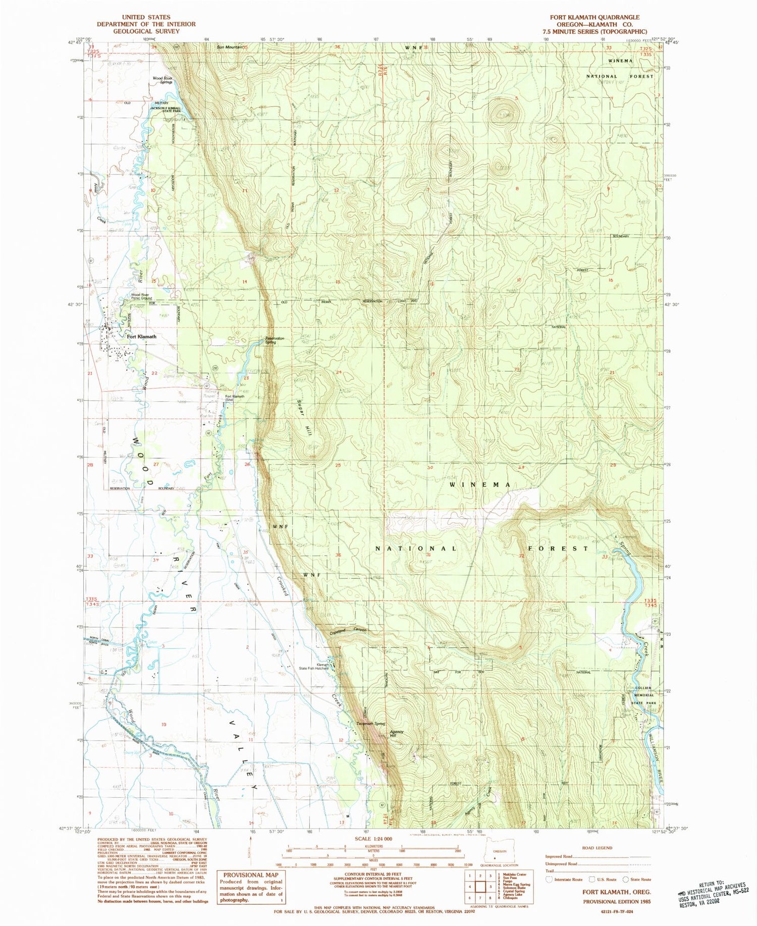 Classic USGS Fort Klamath Oregon 7.5'x7.5' Topo Map Image