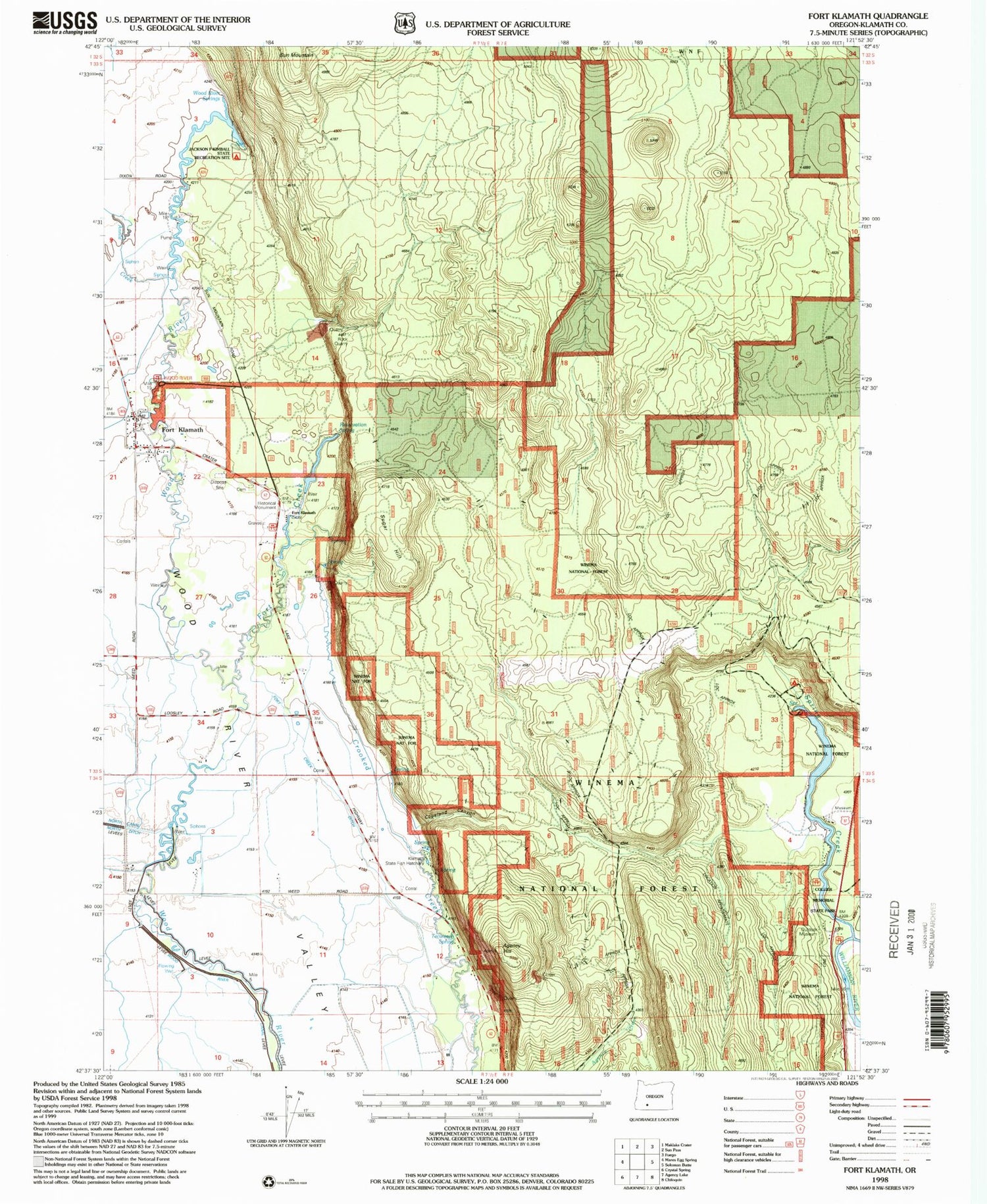 Classic USGS Fort Klamath Oregon 7.5'x7.5' Topo Map Image