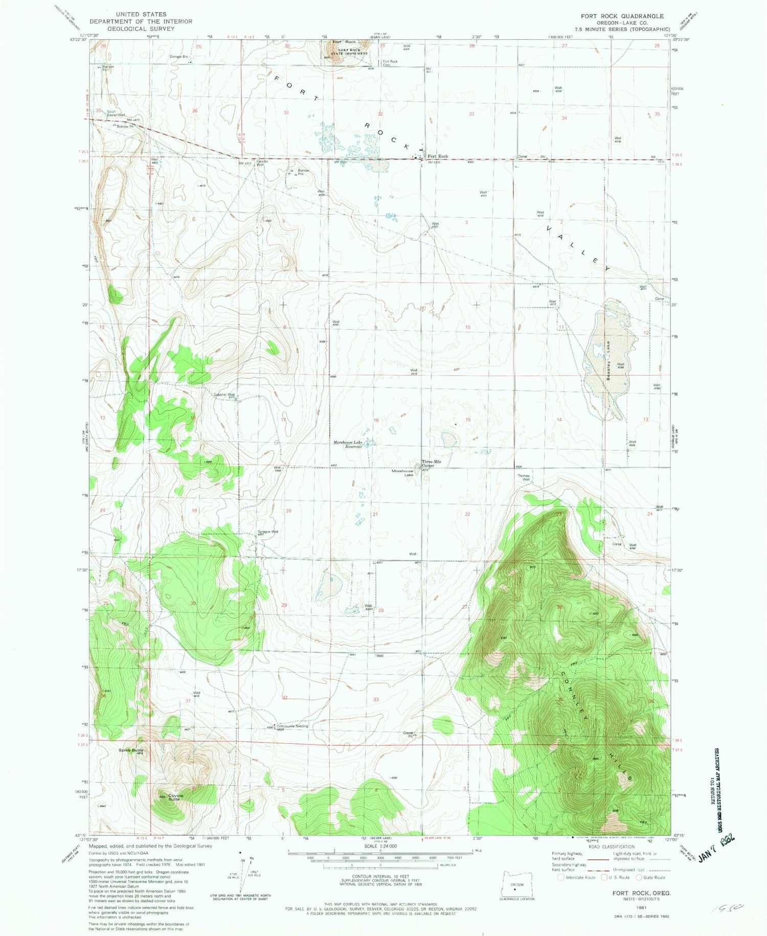 Classic USGS Fort Rock Oregon 7.5'x7.5' Topo Map Image