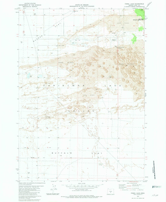Classic USGS Fossil Lake Oregon 7.5'x7.5' Topo Map Image