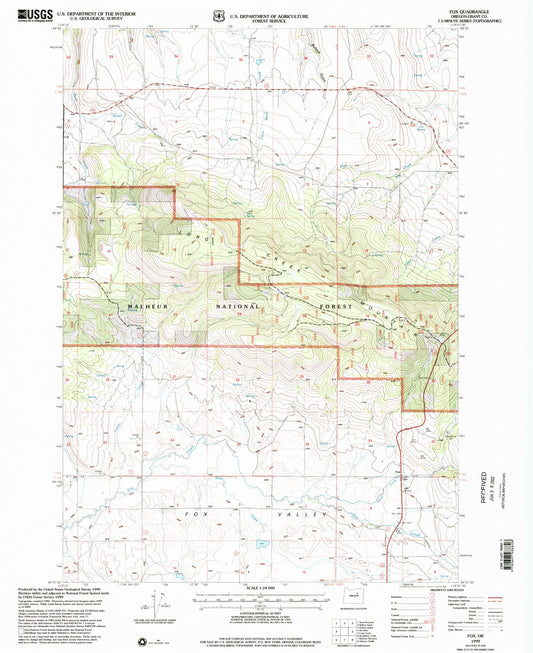 Classic USGS Fox Oregon 7.5'x7.5' Topo Map Image
