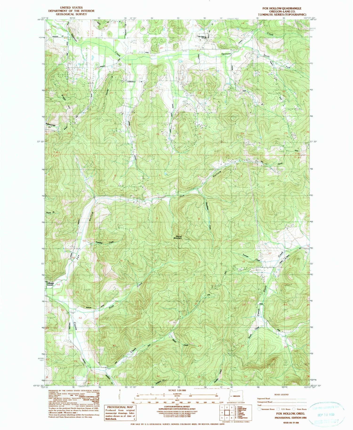 Classic USGS Fox Hollow Oregon 7.5'x7.5' Topo Map Image