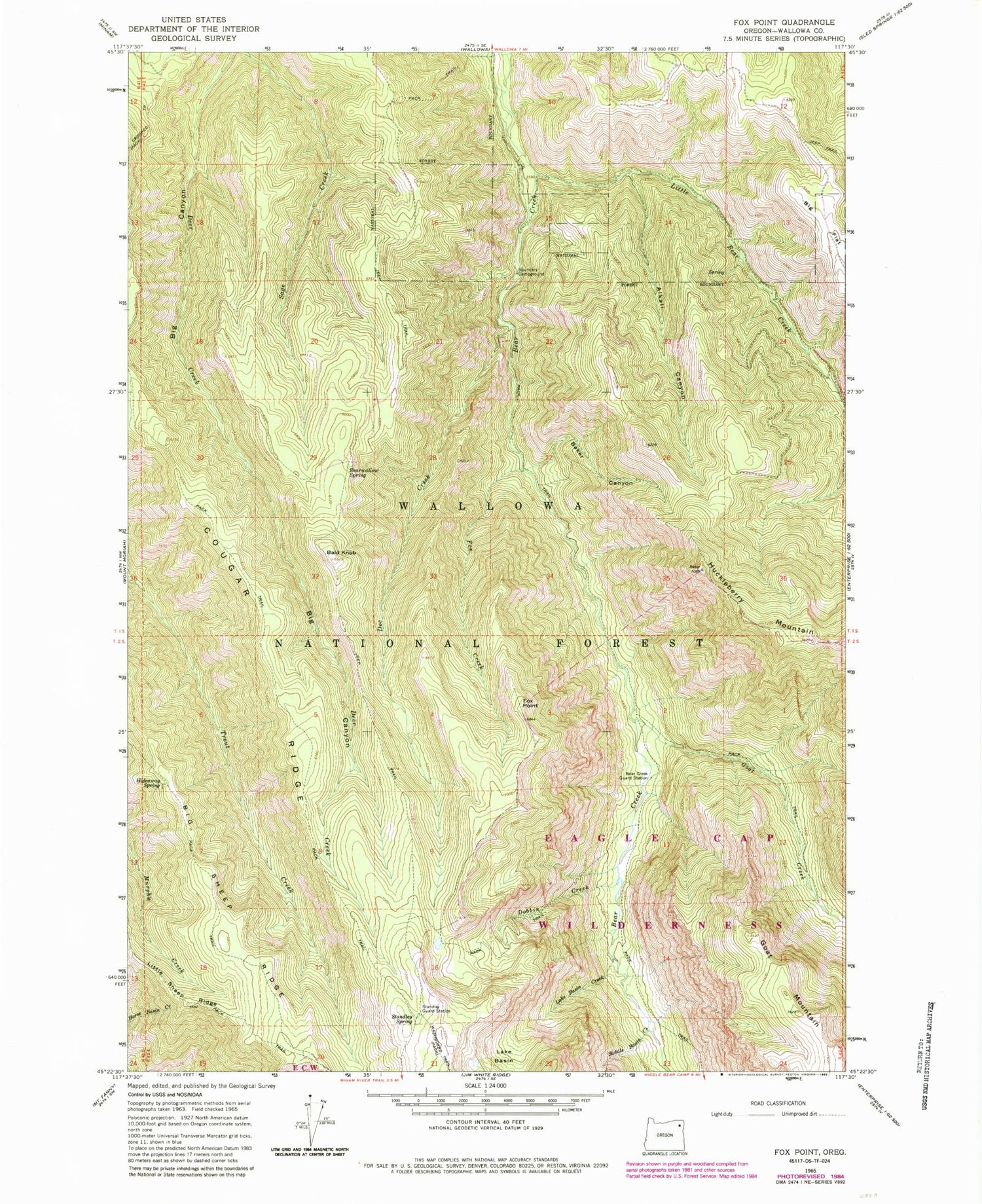 Classic USGS Fox Point Oregon 7.5'x7.5' Topo Map Image