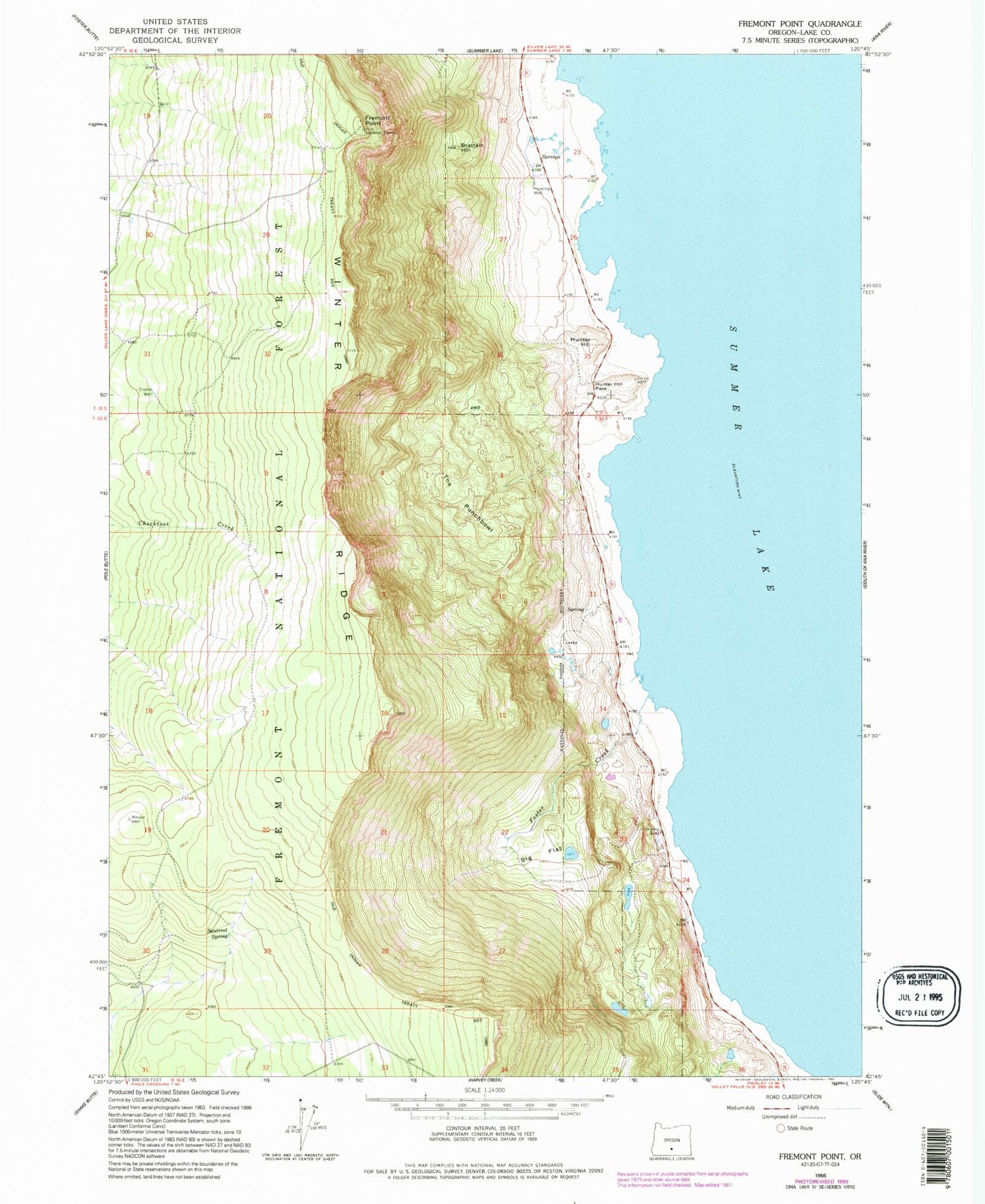 Classic USGS Fremont Point Oregon 7.5'x7.5' Topo Map Image