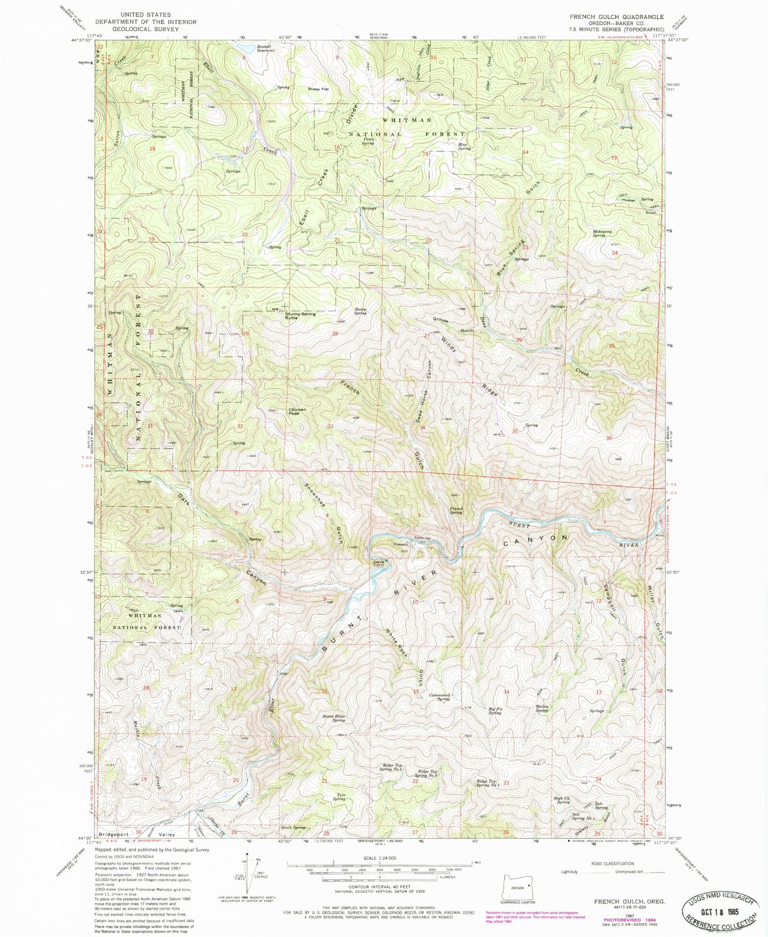 Classic USGS French Gulch Oregon 7.5'x7.5' Topo Map Image