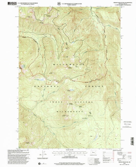 Classic USGS French Mountain Oregon 7.5'x7.5' Topo Map Image