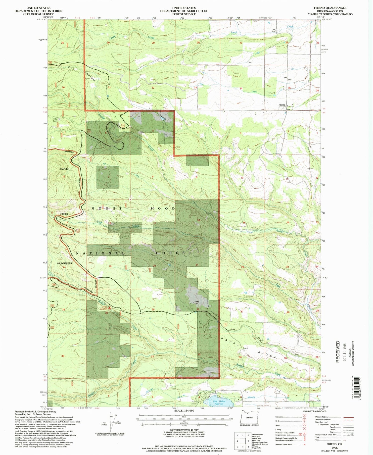 Classic USGS Friend Oregon 7.5'x7.5' Topo Map Image