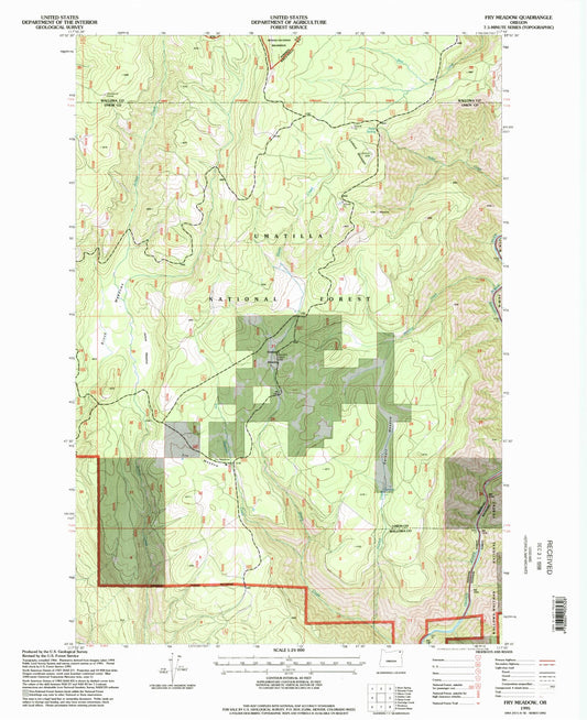 Classic USGS Fry Meadow Oregon 7.5'x7.5' Topo Map Image
