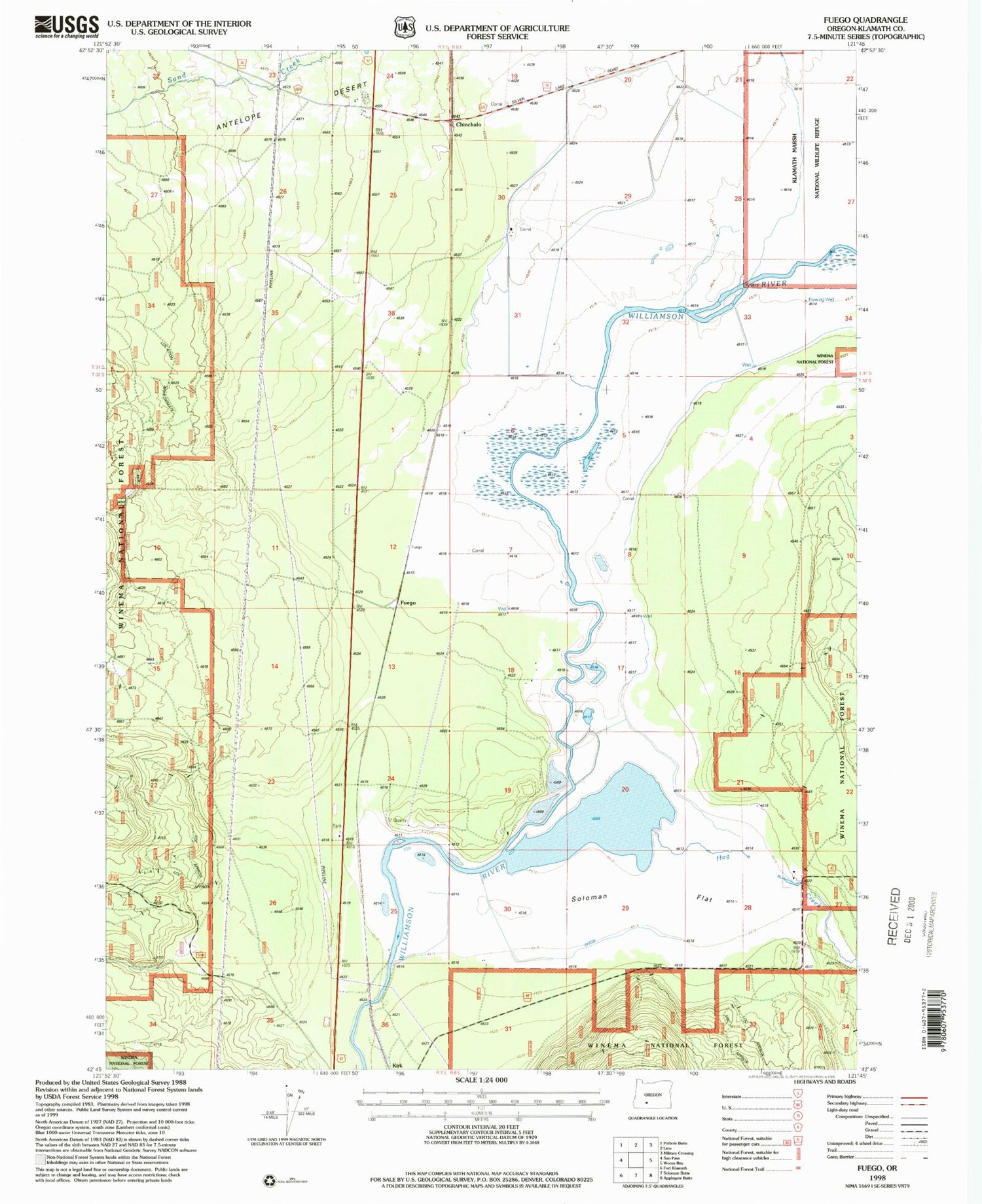 Classic USGS Fuego Oregon 7.5'x7.5' Topo Map Image