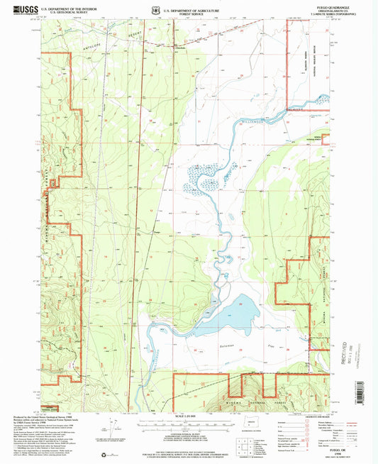 Classic USGS Fuego Oregon 7.5'x7.5' Topo Map Image