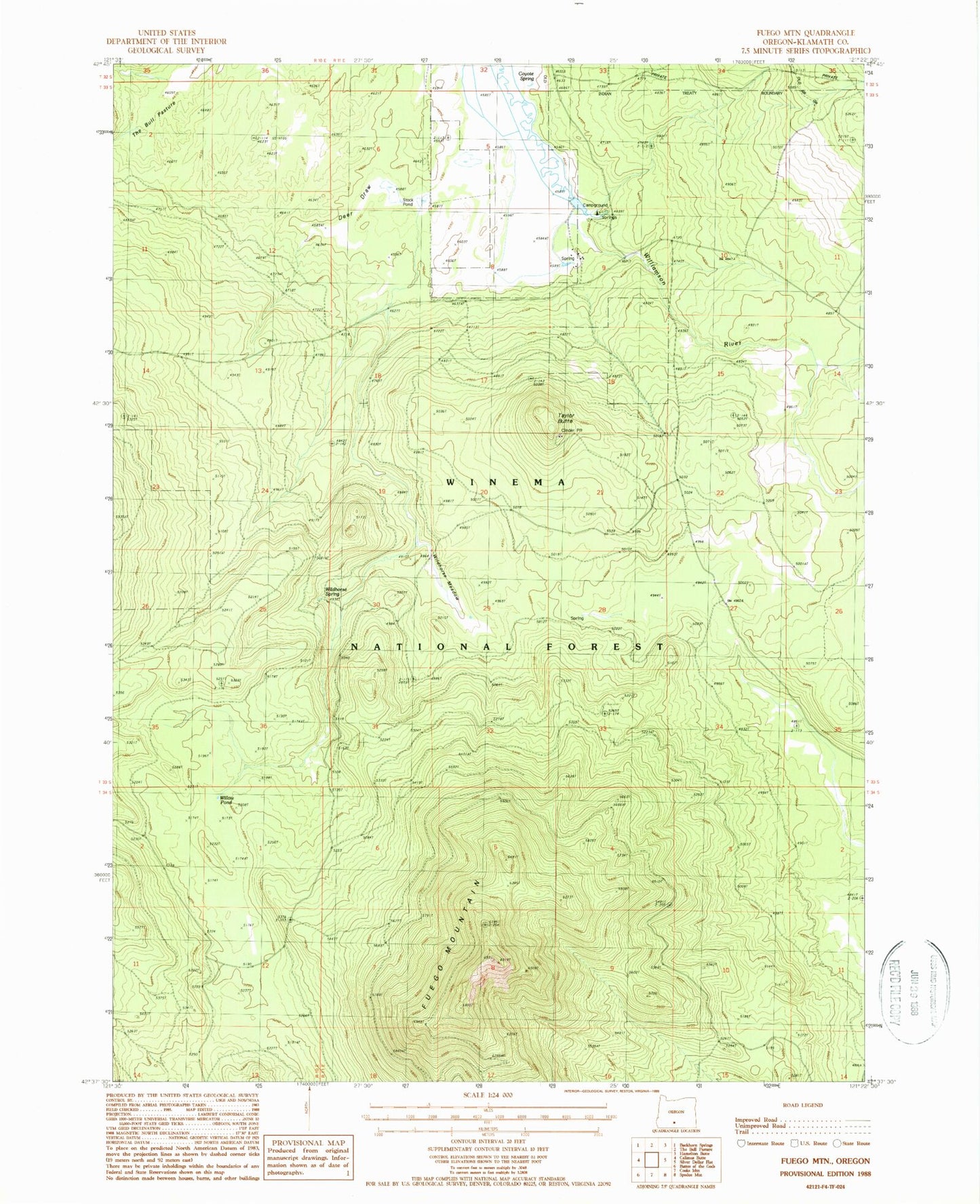 Classic USGS Fuego Mountain Oregon 7.5'x7.5' Topo Map Image