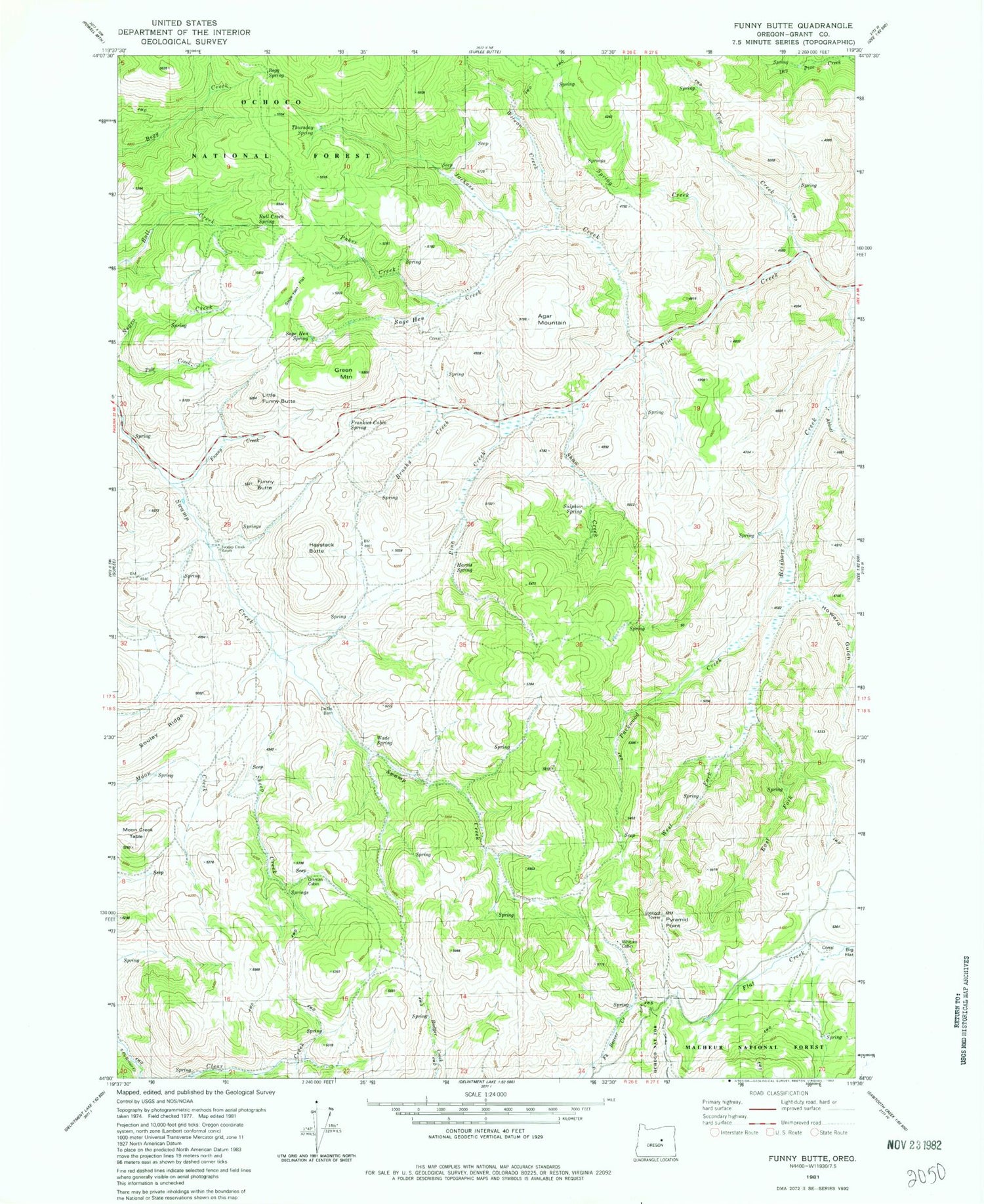 Classic USGS Funny Butte Oregon 7.5'x7.5' Topo Map Image