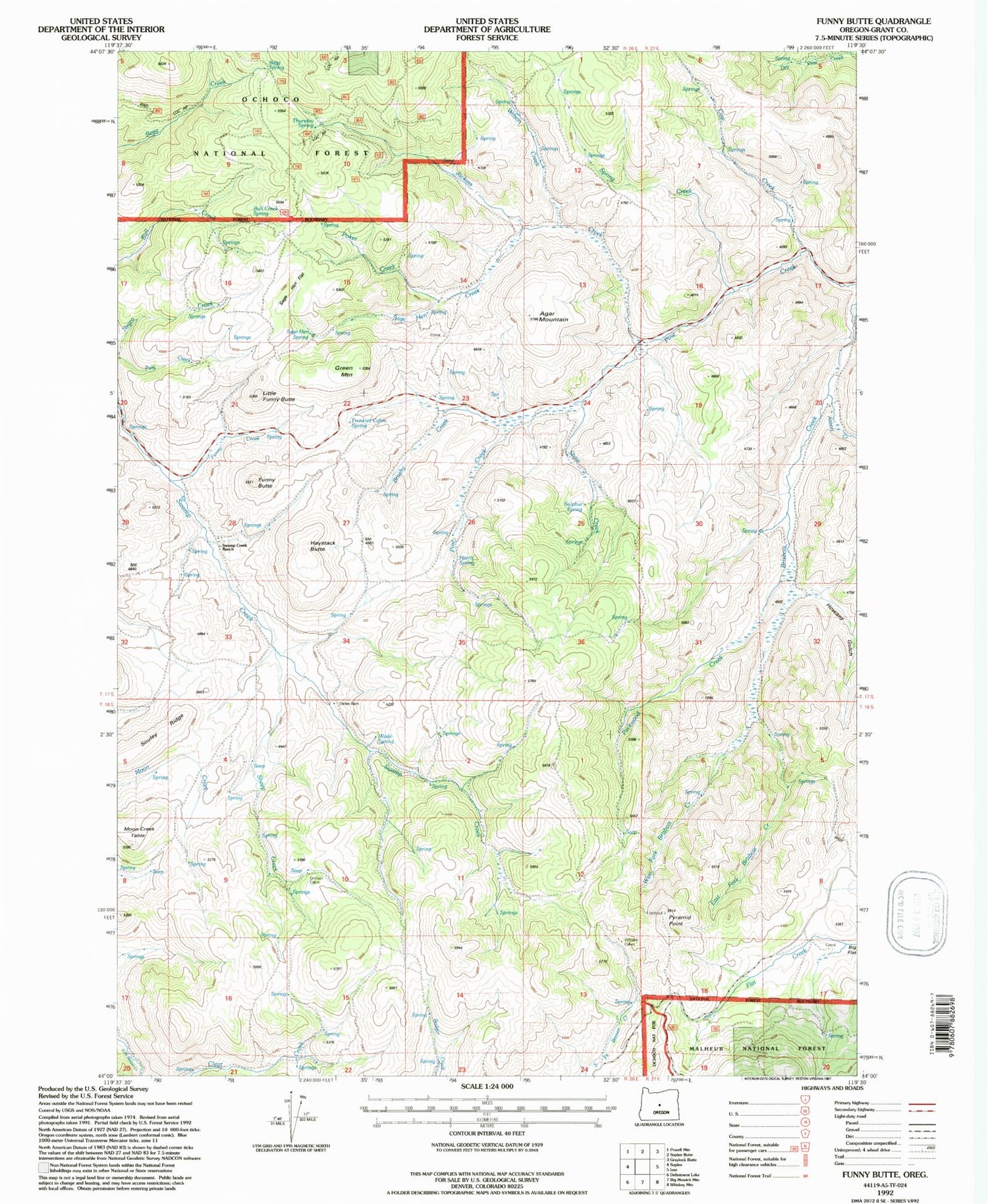 Classic USGS Funny Butte Oregon 7.5'x7.5' Topo Map Image