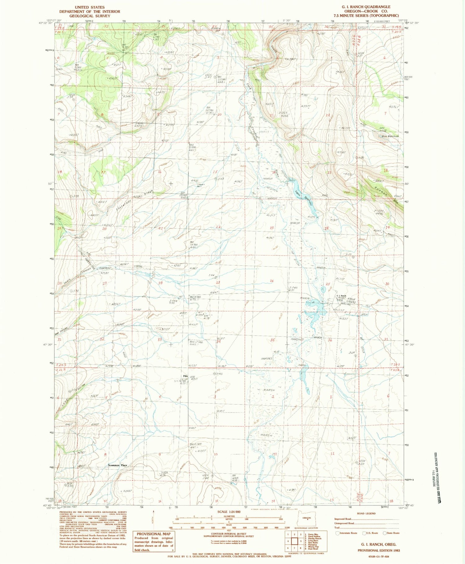Classic USGS G I Ranch Oregon 7.5'x7.5' Topo Map Image
